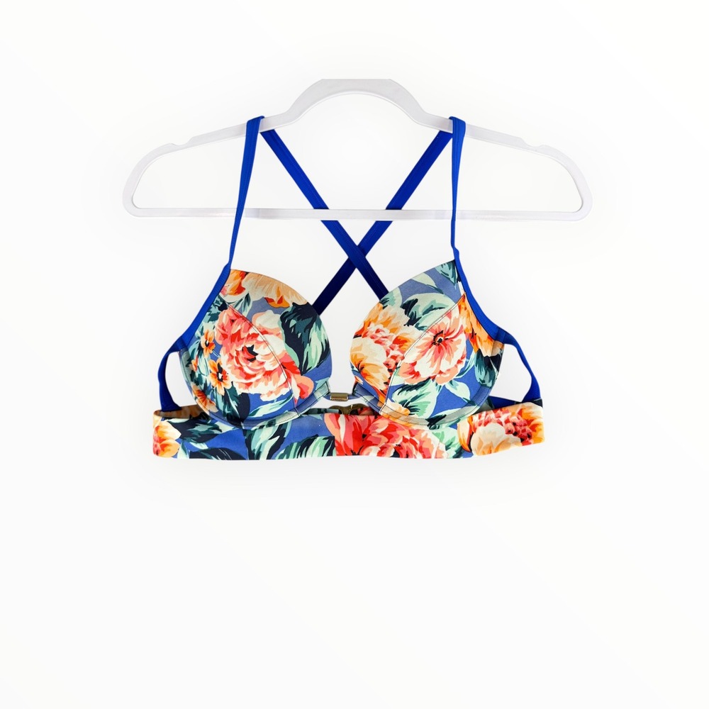 Abercrombie Swim Floral Underwire Bikini Top Blue Orange 34B‎ Crossback